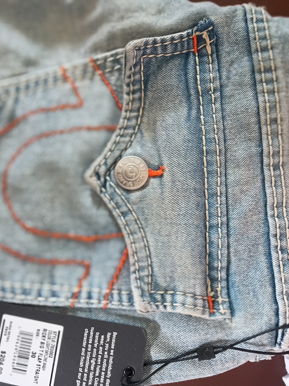 Light Blue Men’s Jeans with Orange Stitching